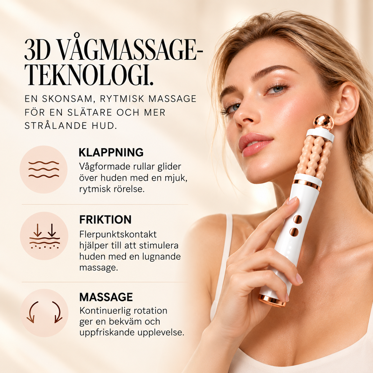 3D Ansiktsmassageroller – 3 Hastigheter & Rotation i Två Riktningar