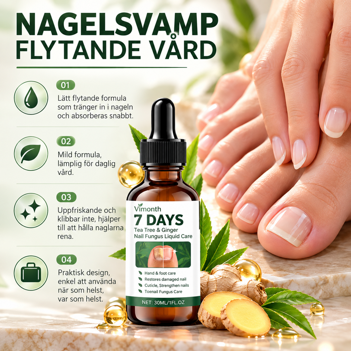 Nagelvård med Tea Tree & Ingefära – Vårdande Nagelolja för Händer och Fötter – 30 ml