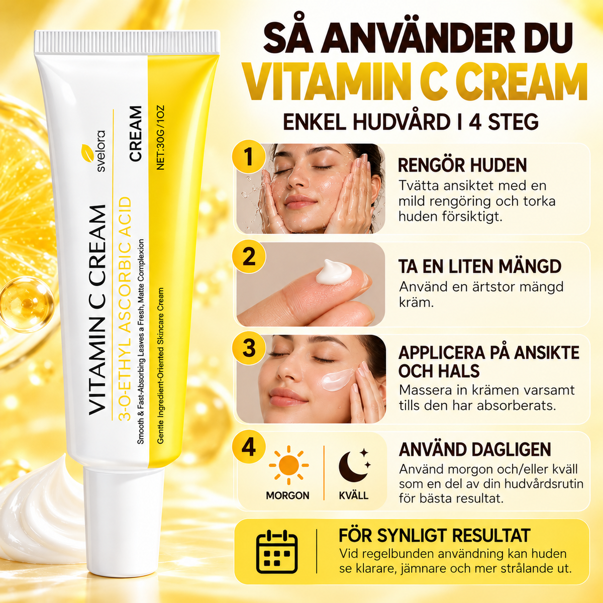 Vitamin C Ansiktskräm med 3-O-Ethyl Ascorbic Acid – För Jämnare Hudton & Lyster – 30 g