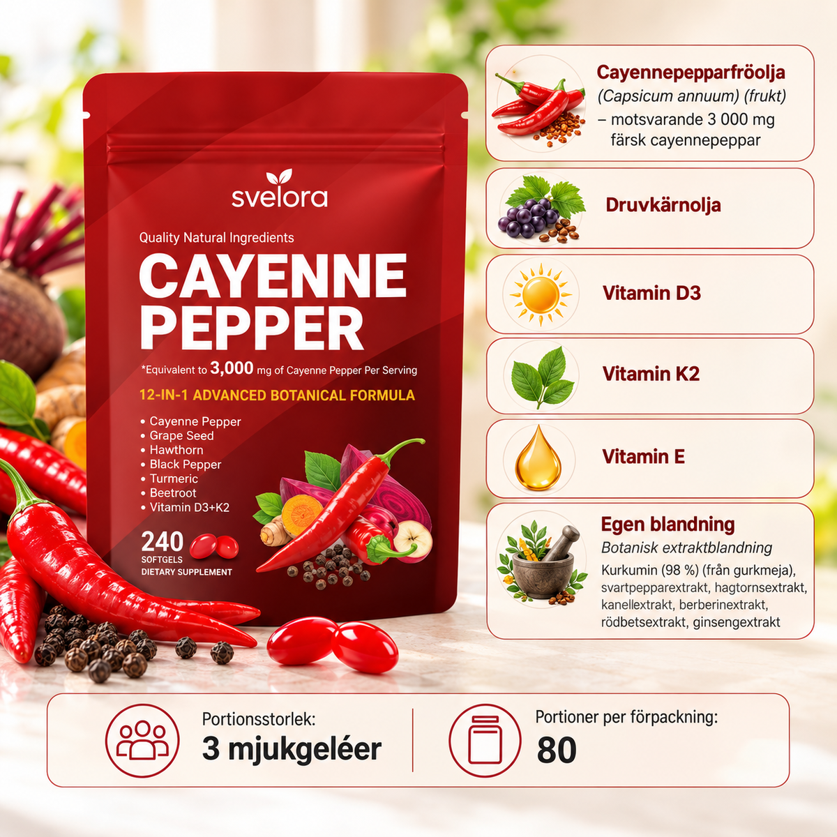 Cayenne Pepper 3000 mg – 12-in-1 Botanical Formula – 240 Softgels