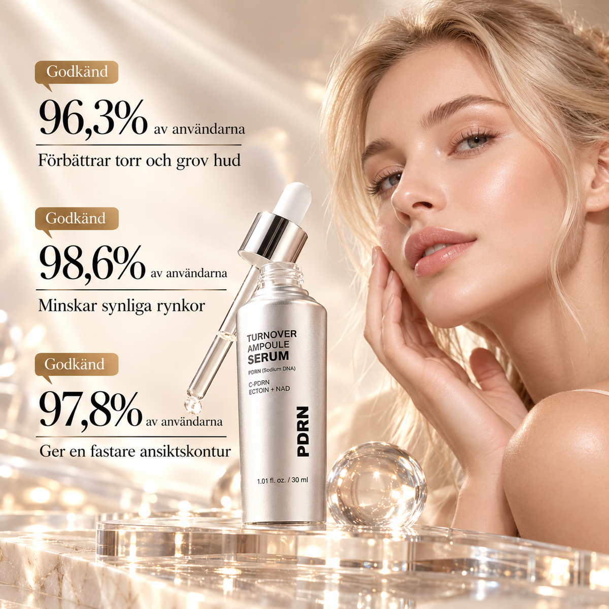 PDRN Ampoule Serum – Peptider & Hyaluronsyra – Återfuktande Ansiktsserum 30 ml