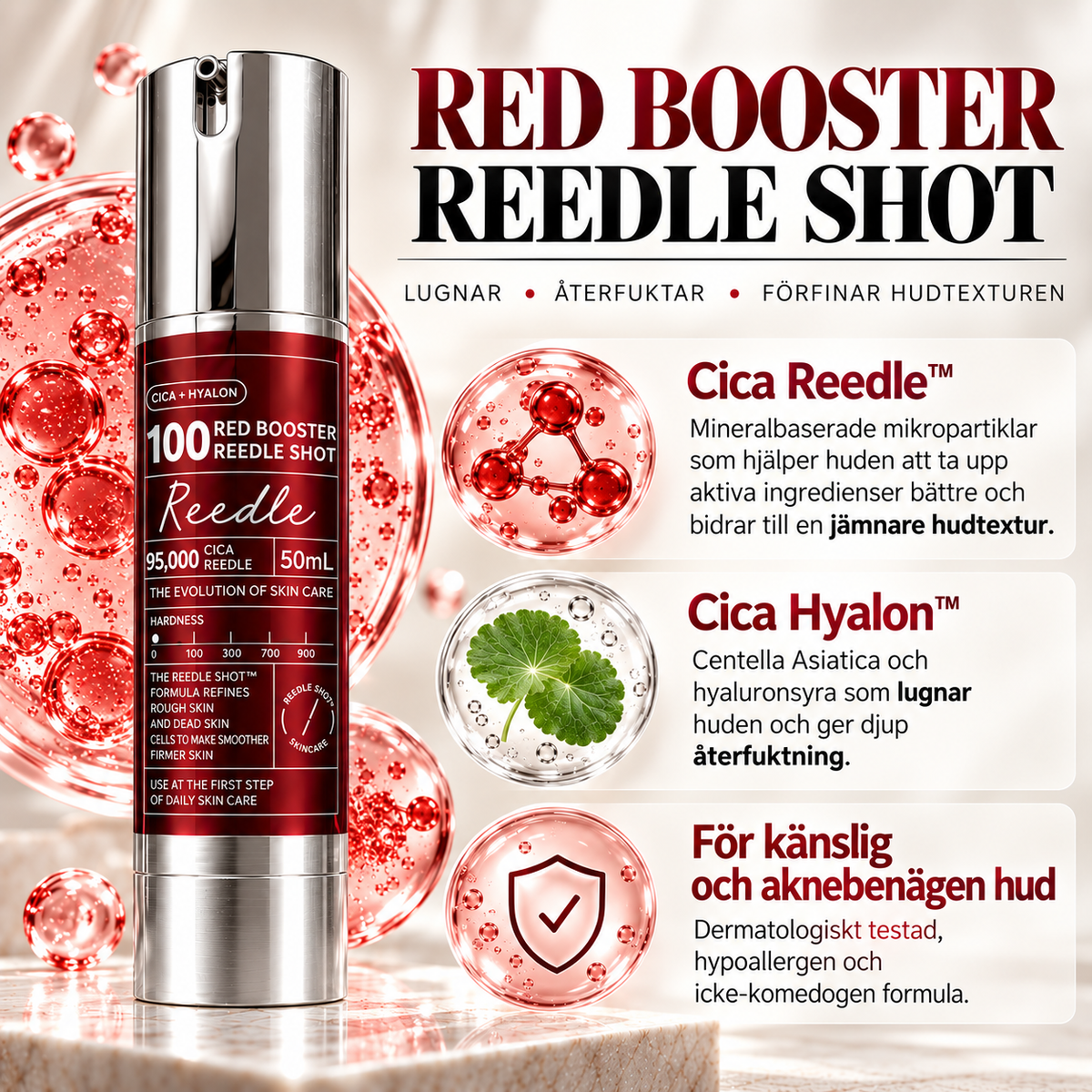 Red Booster Reedle Shot 100 – Ansiktsserum med Cica & Hyaluronsyra – 50 ml