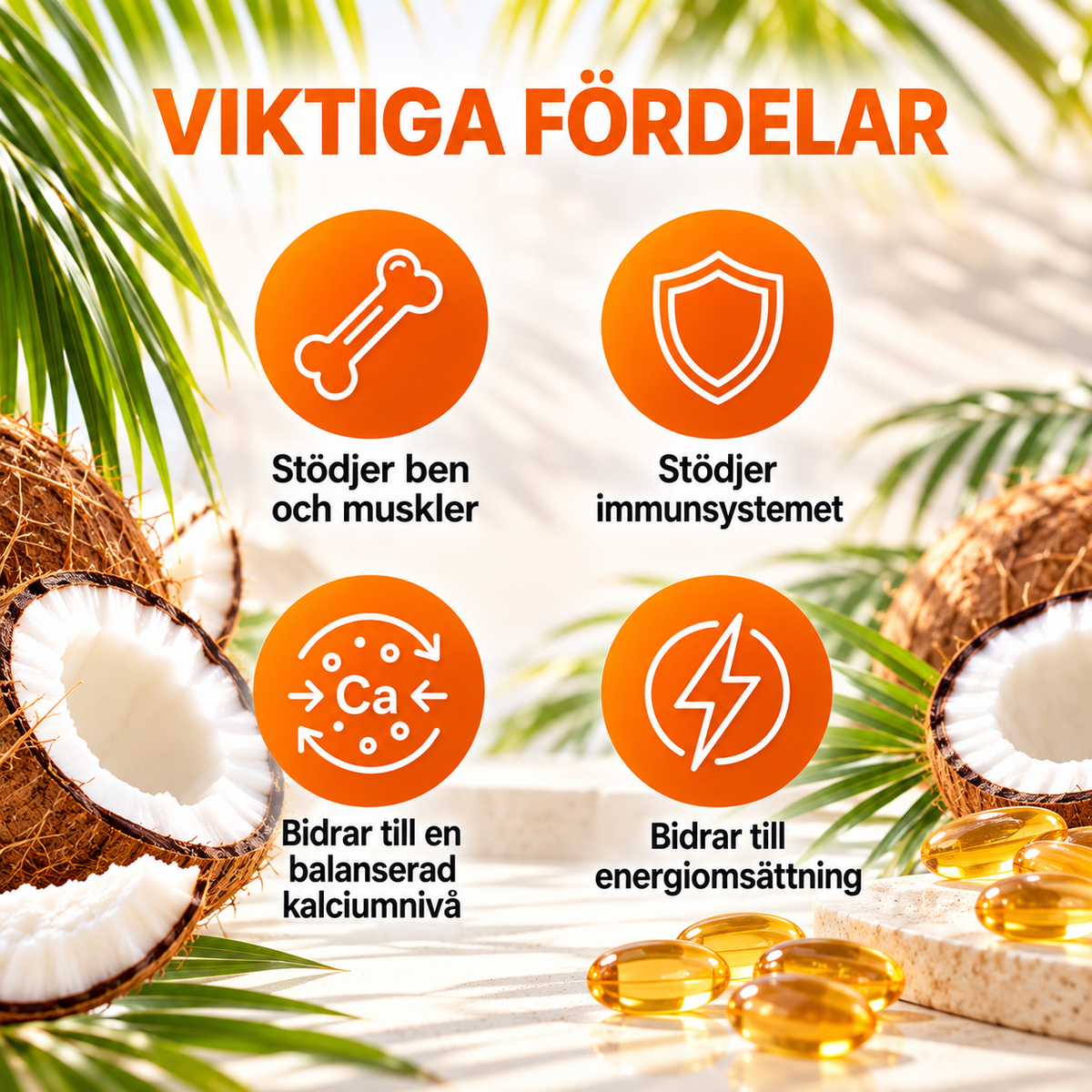 Vitamin D3 + K2 5000 IE & 100 µg MK-7 – Med Kokosolja – 300 Mjuka Kapslar