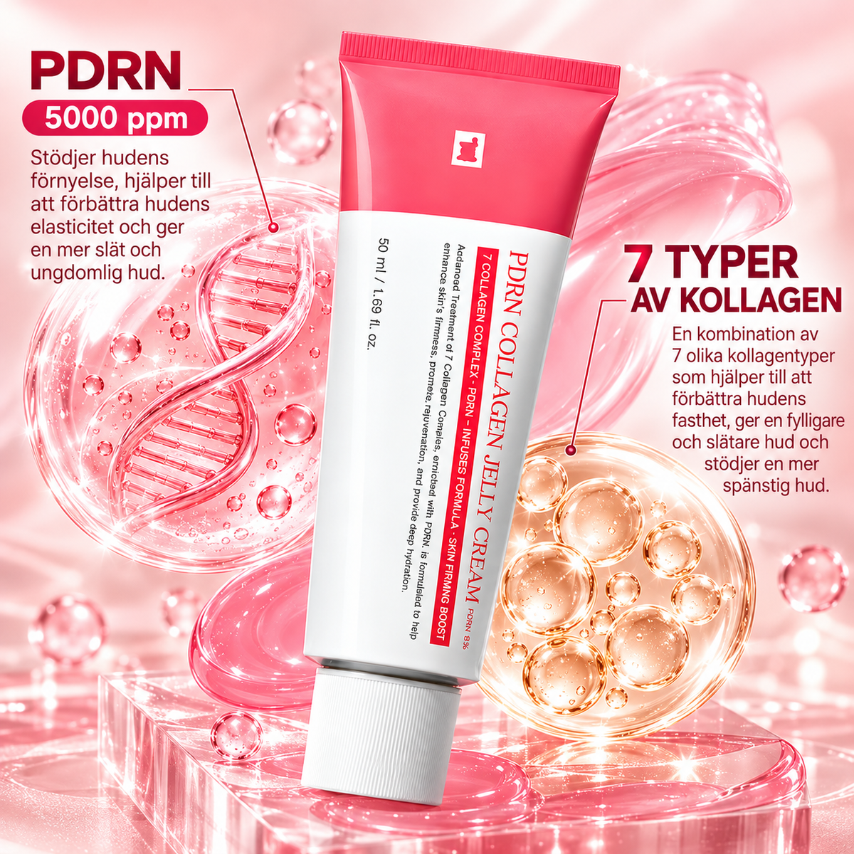 PDRN Kollagen Jelly Cream – Återfuktande Ansiktskräm med 7 Typer av Kollagen – 50 ml