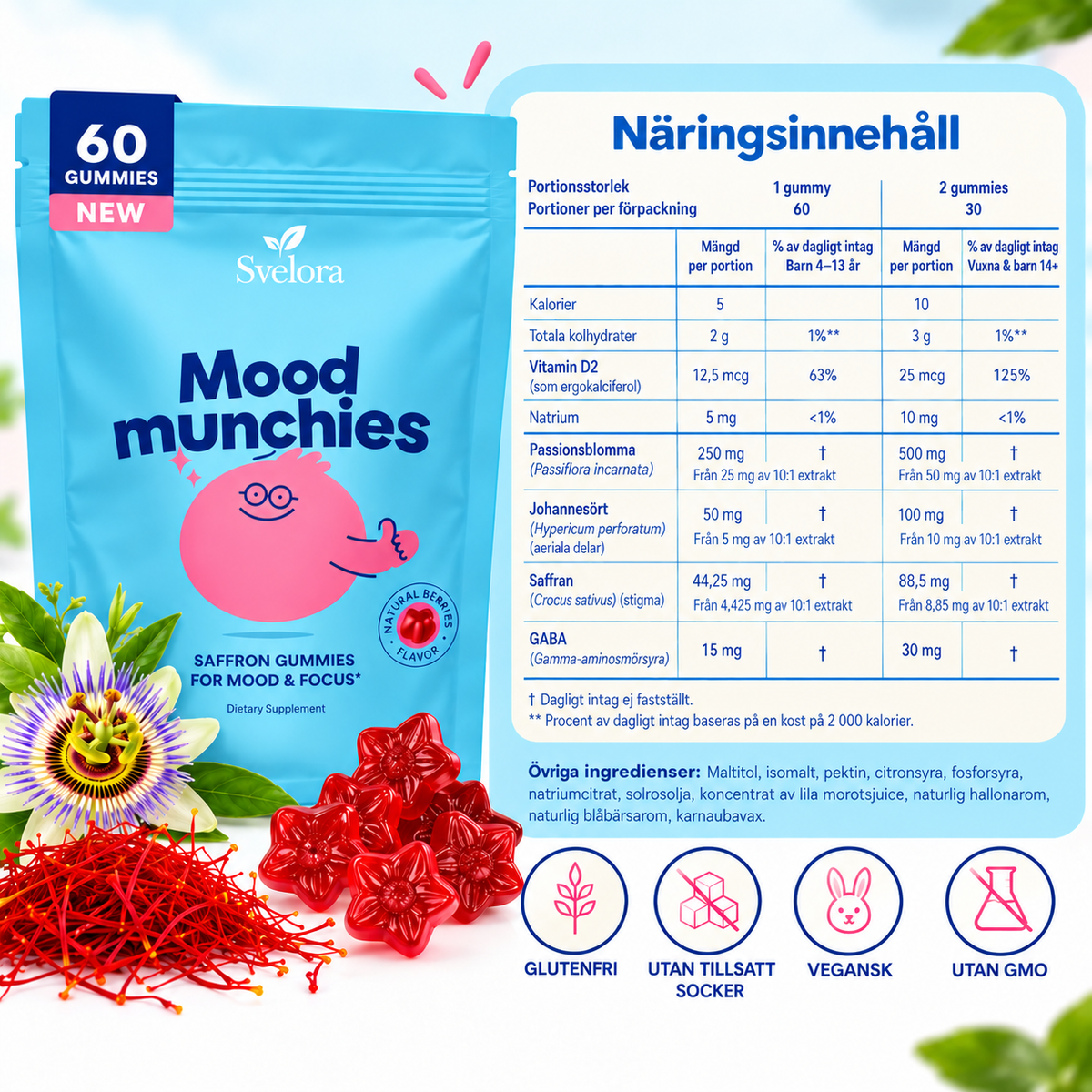 Mood Munchies Saffran Gummies för Barn – Lugn, Humör & Fokus – 60 Gummies