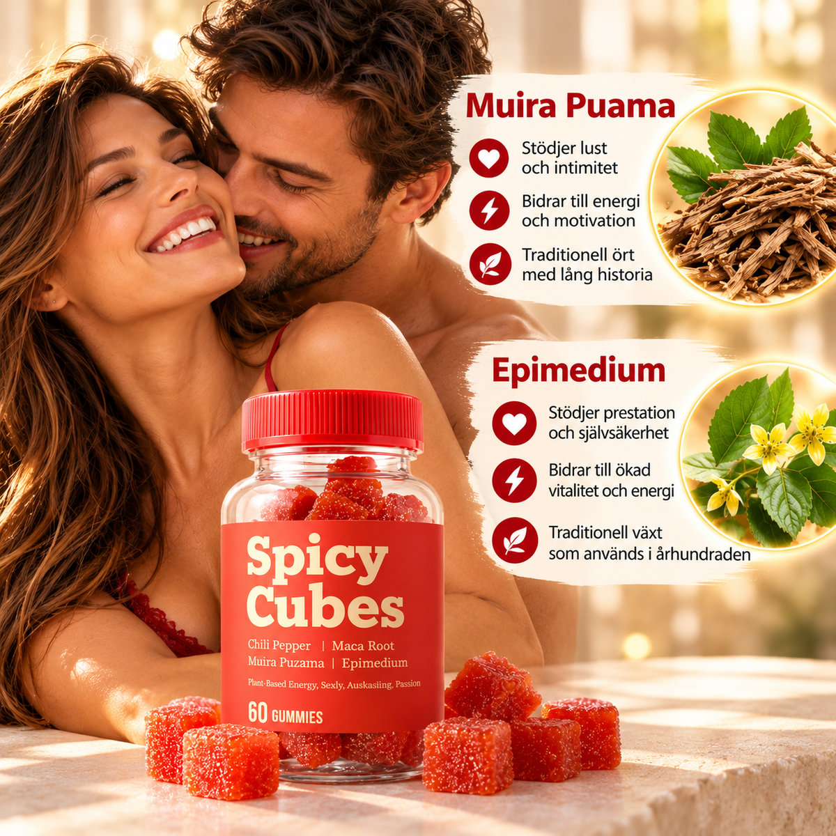 Spicy Cubes Hot Peach Gummies – Persika & Chili med Macarot, 60 st