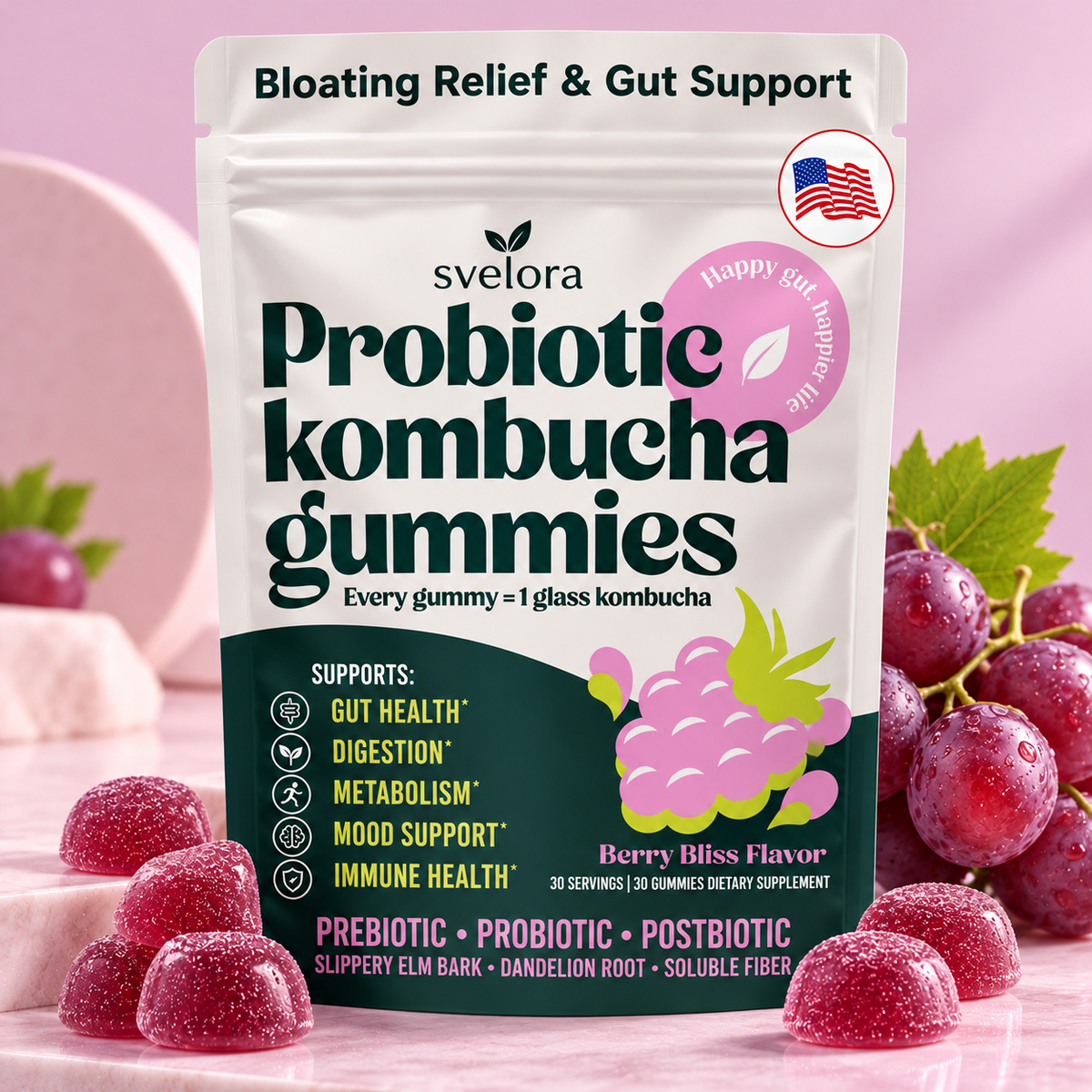 Kombucha Gummies med Probiotika, Prebiotika & Postbiotika – 30 s