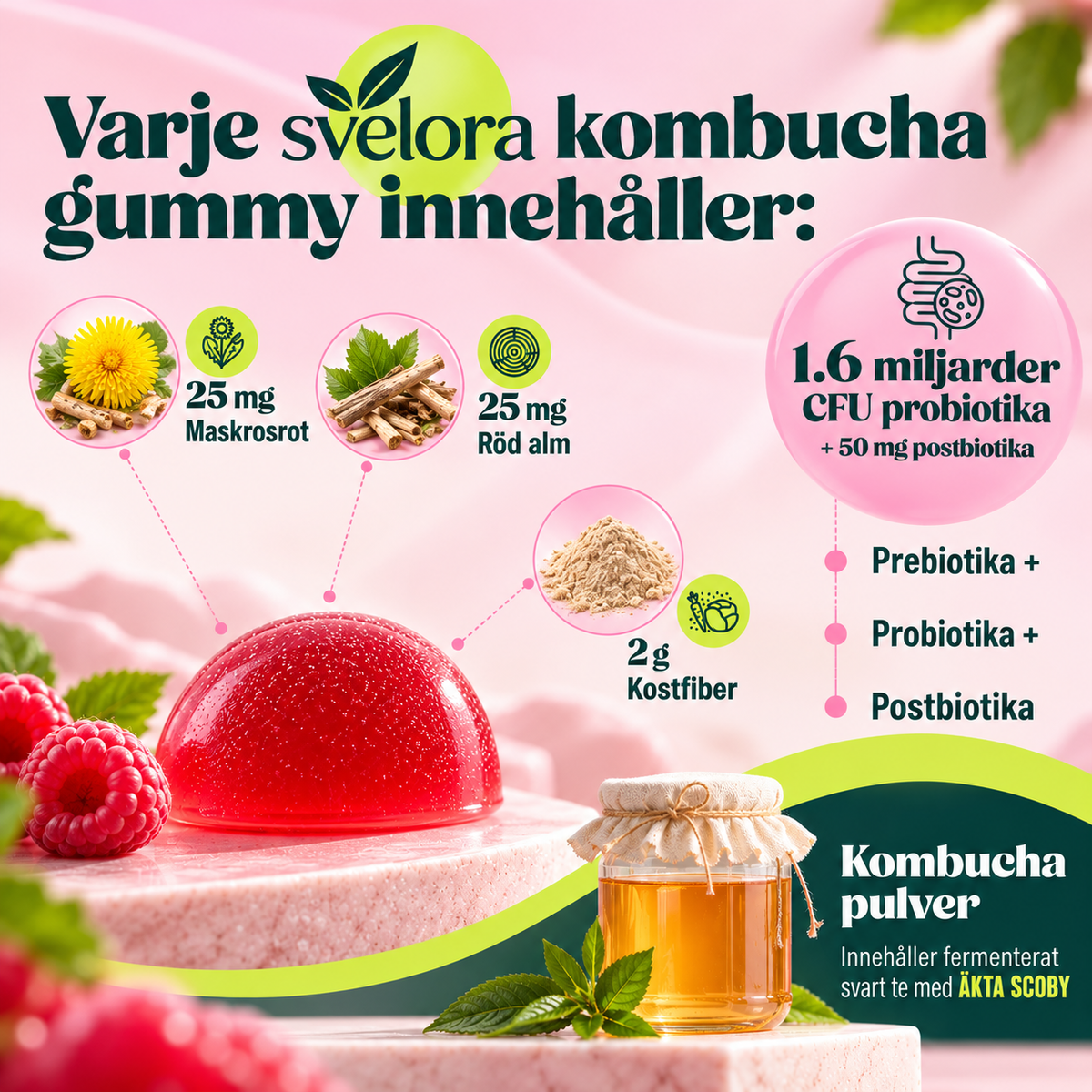 Kombucha Gummies med Probiotika, Prebiotika & Postbiotika – 30 s