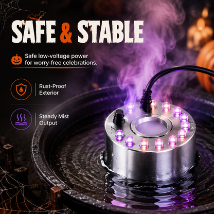 ⏳🔥BEGRÄNSAD TID 50% RABATT! ⏰💨 12-LED Ultraljud Mist Maker Fogger – Skapar sval dimma & färggligt ljus – Perfekt för luftfuktare, fontäner eller Halloween-dekoration – går tyst i vatten 💧✨