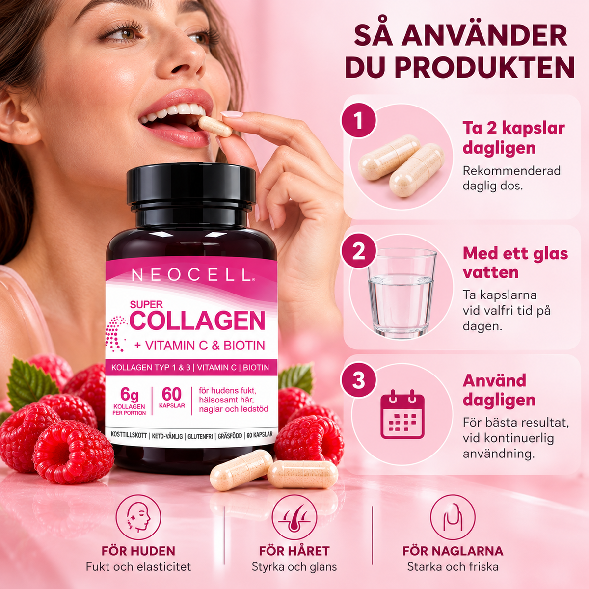 NeoCell Super Collagen med Vitamin C & Biotin – Kollagen Typ I & III – 60 Kapslar