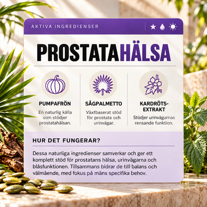 Prostata Kosttillskott för Män – Sågpalmetto, Pumpafrön, Pygeum, Zink & Selen – 60 Kapslar