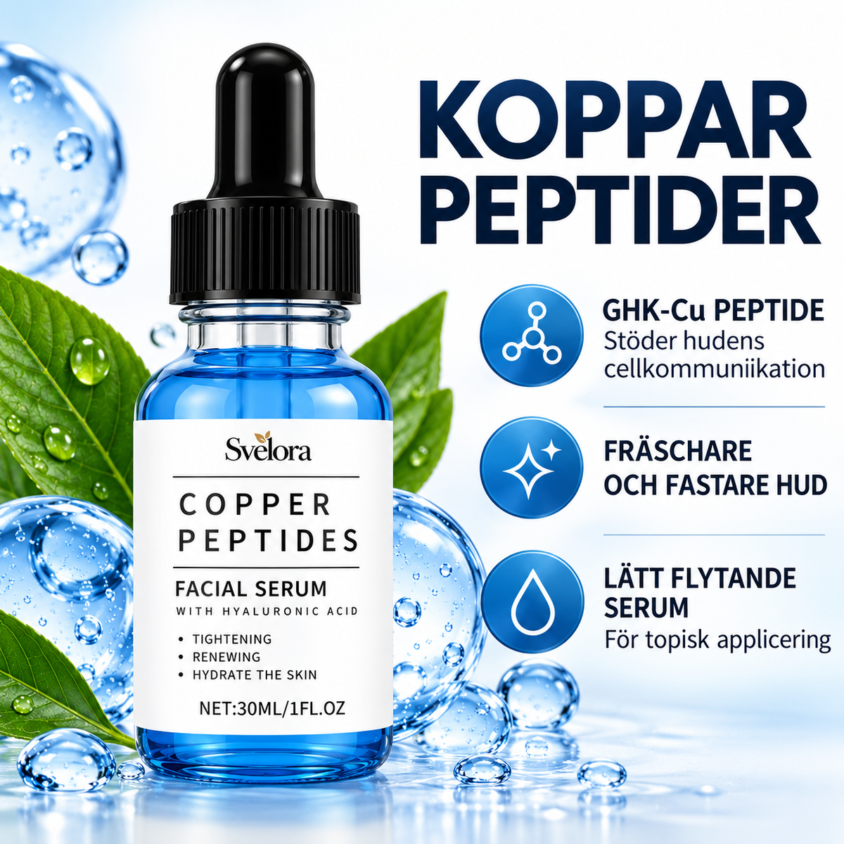 Kopparpeptidserum GHK-Cu med Hyaluronsyra – 30 ml