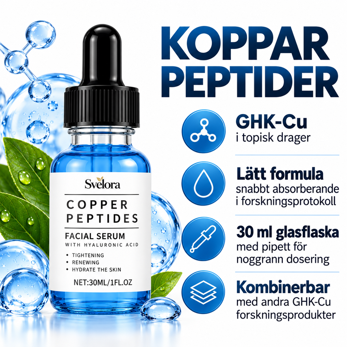 Kopparpeptidserum GHK-Cu med Hyaluronsyra – 30 ml