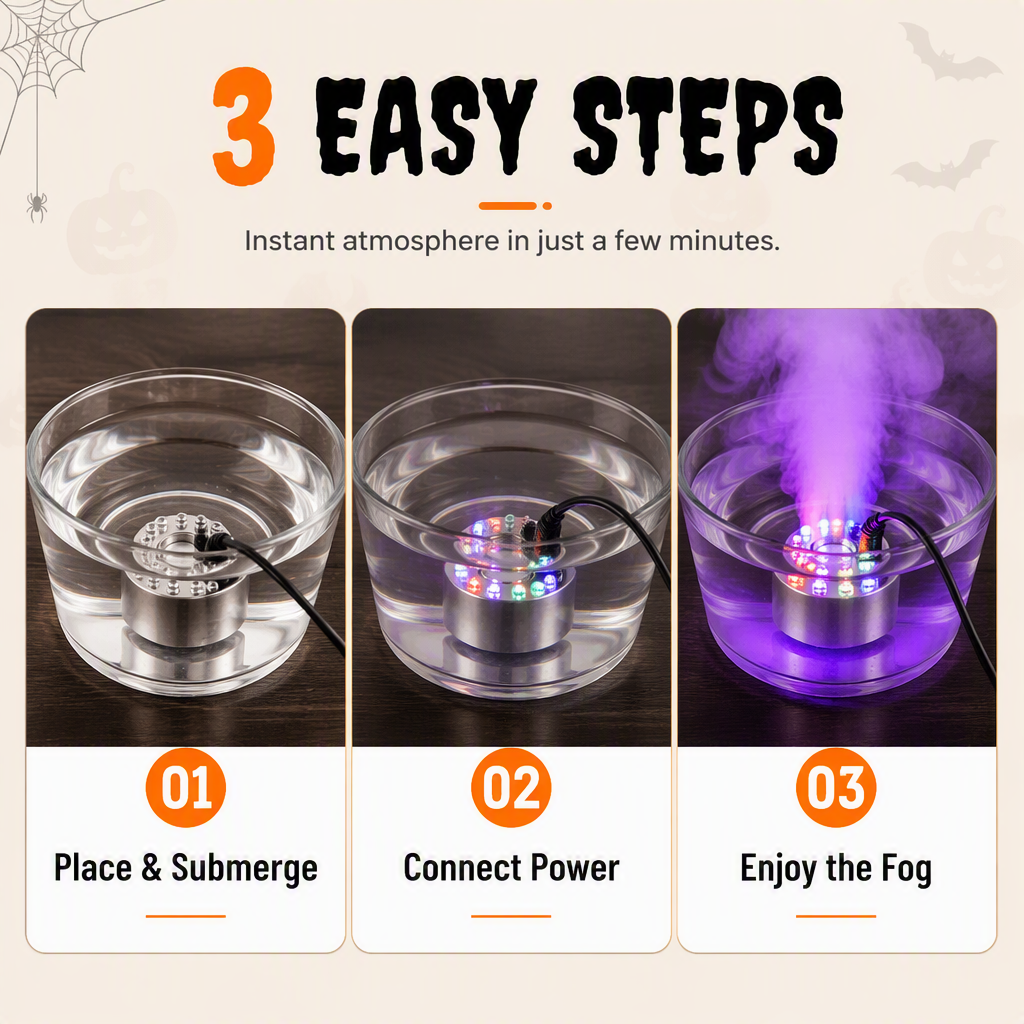⏳🔥BEGRÄNSAD TID 50% RABATT! ⏰💨 12-LED Ultraljud Mist Maker Fogger – Skapar sval dimma & färggligt ljus – Perfekt för luftfuktare, fontäner eller Halloween-dekoration – går tyst i vatten 💧✨