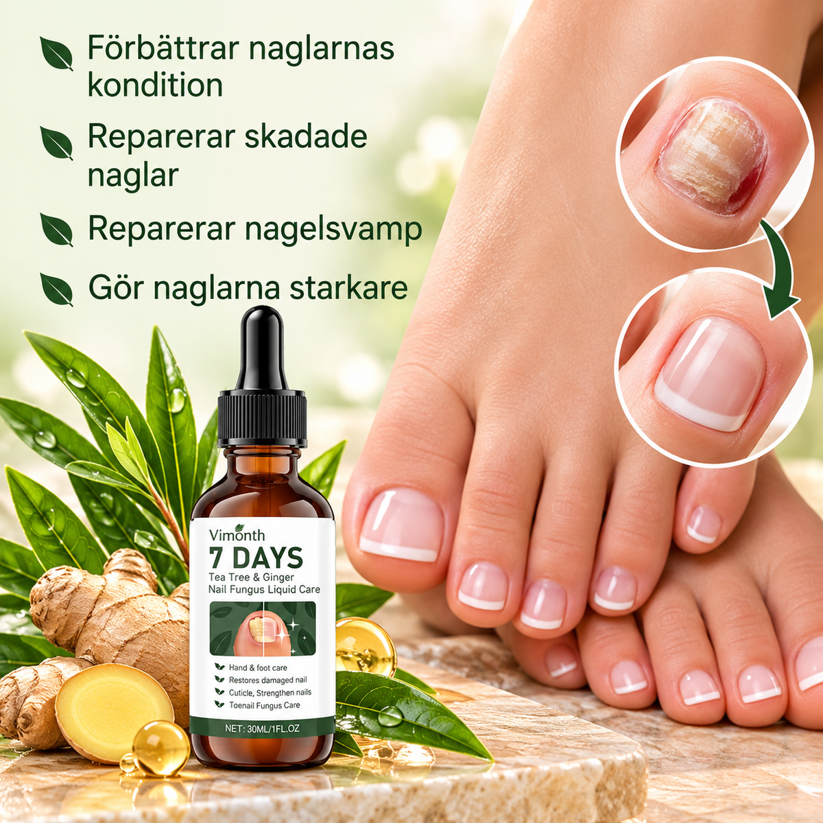 Nagelvård med Tea Tree & Ingefära – Vårdande Nagelolja för Händer och Fötter – 30 ml