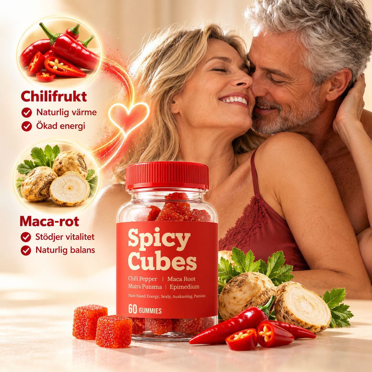 Spicy Cubes Hot Peach Gummies – Persika & Chili med Macarot, 60 st