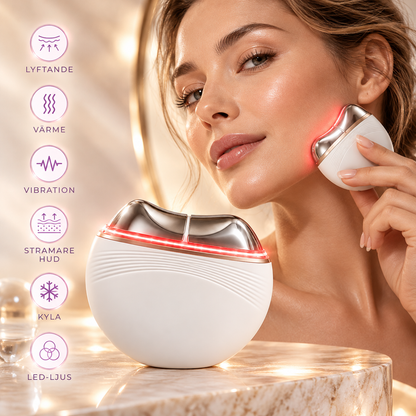 Elektrisk Ansikts- och Halsmassager med EMS, LED, Värme, Kyla & Gua Sha