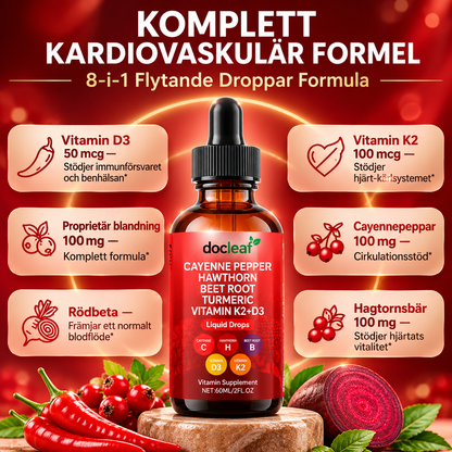 Cayennepeppar Droppar med Hagtorn, Rödbeta, Gurkmeja, Vitamin D3 + K2 – 60 ml