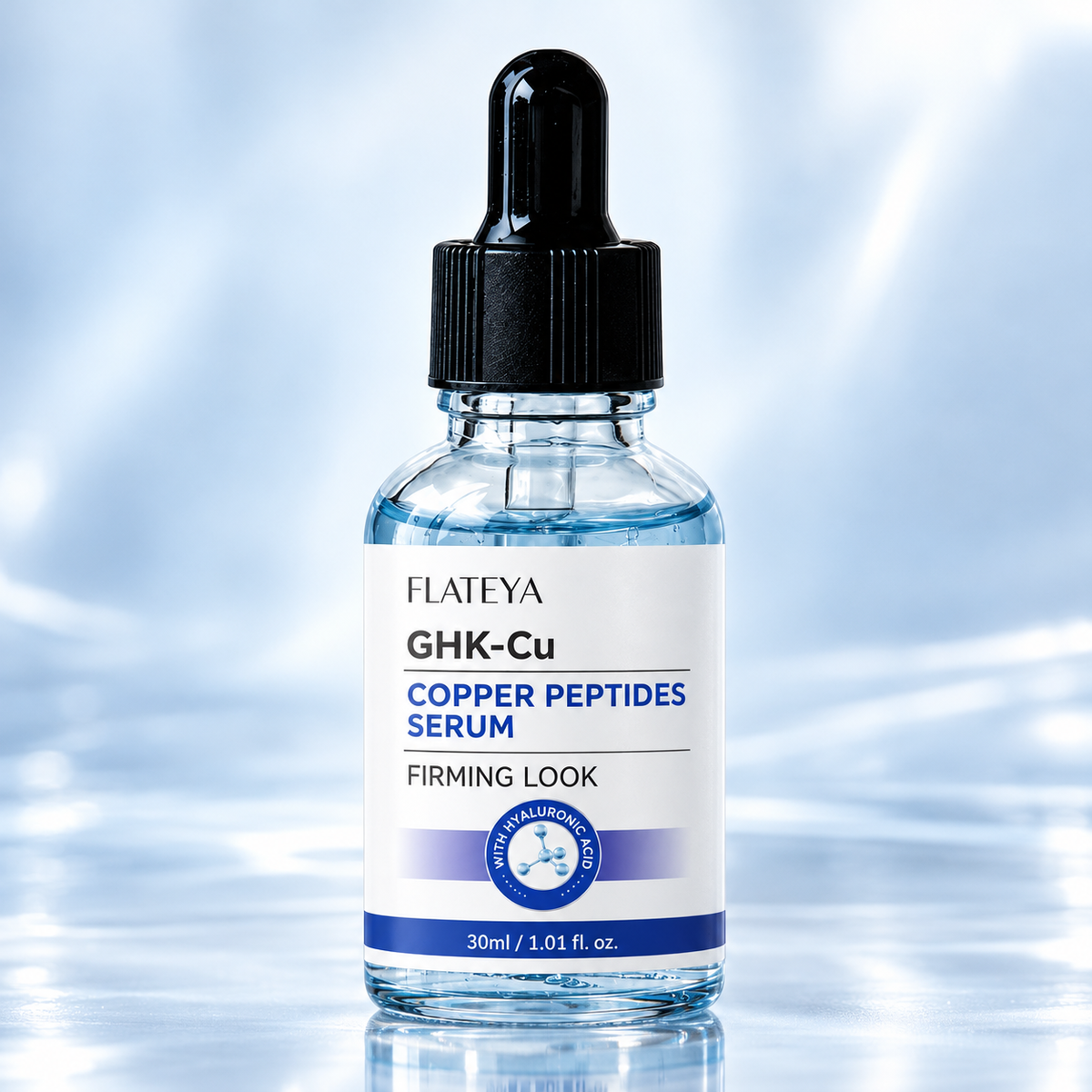 GHK-Cu Kopparpeptidserum med Hyaluronsyra – Anti-Age Ansiktsserum för Fastare och Slätare Hud – 30 ml