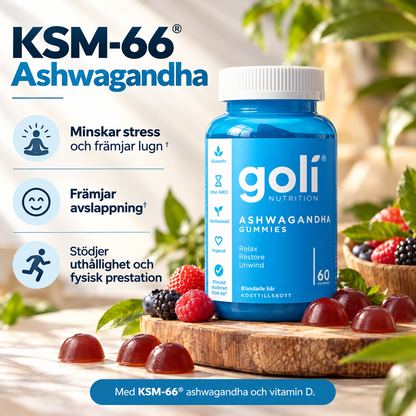 Ashwagandha KSM-66® Gummies med Vitamin D2 – 60 st – Blandade Bär