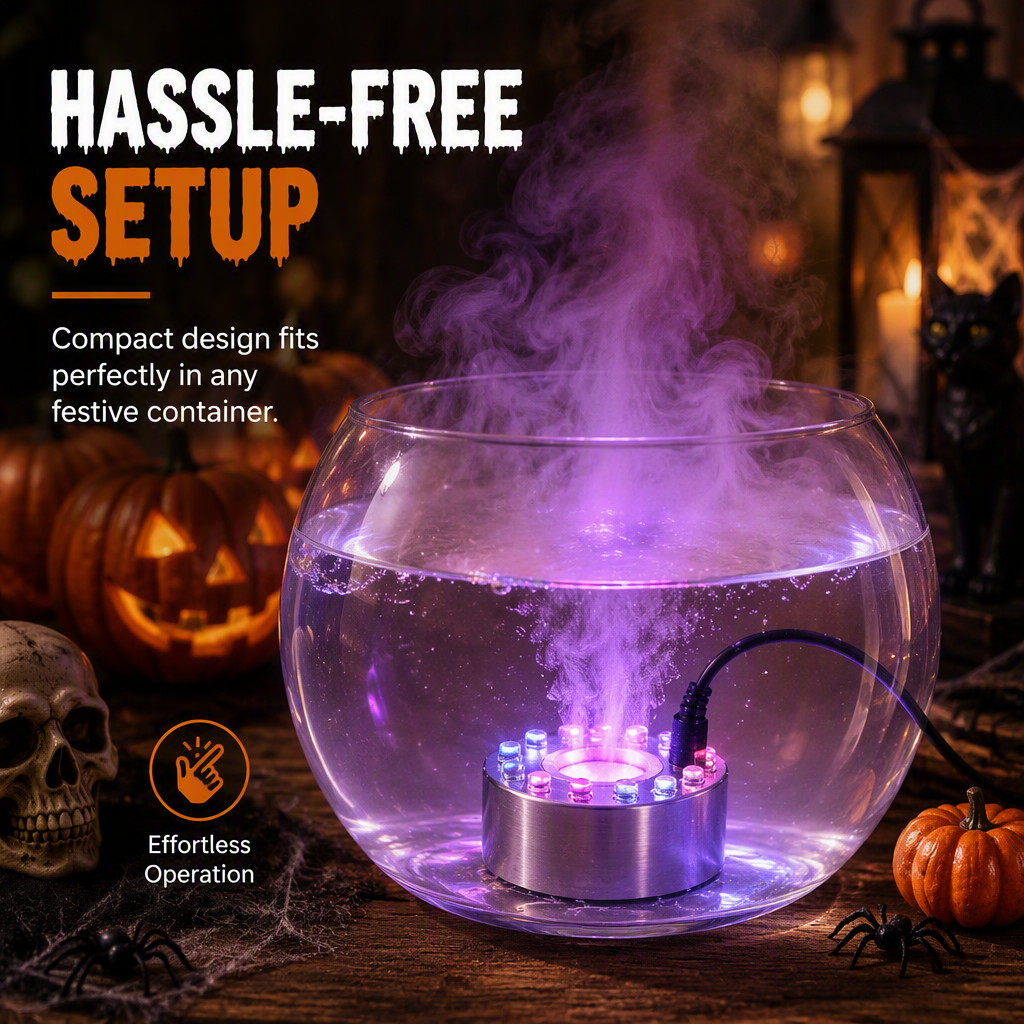 ⏳🔥BEGRÄNSAD TID 50% RABATT! ⏰💨 12-LED Ultraljud Mist Maker Fogger – Skapar sval dimma & färggligt ljus – Perfekt för luftfuktare, fontäner eller Halloween-dekoration – går tyst i vatten 💧✨