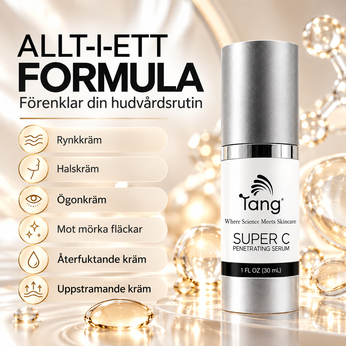 Super C Ansiktsserum med Vitamin C & Hyaluronsyra – För Lyster, Jämnare Hudton & Fina Linjer – 30 ml