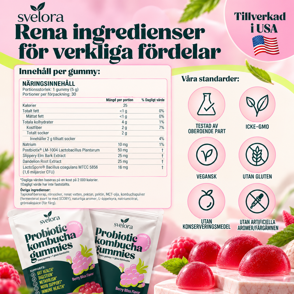 Kombucha Gummies med Probiotika, Prebiotika & Postbiotika – 30 s