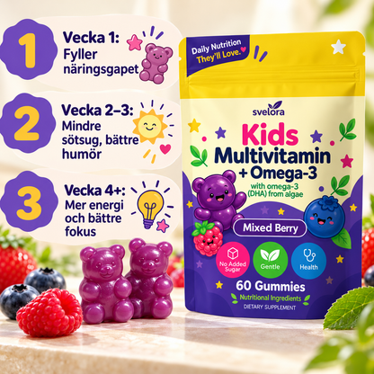 Multivitamin + Omega-3 Gummies för Barn – 60 st | Vegansk DHA från Alger