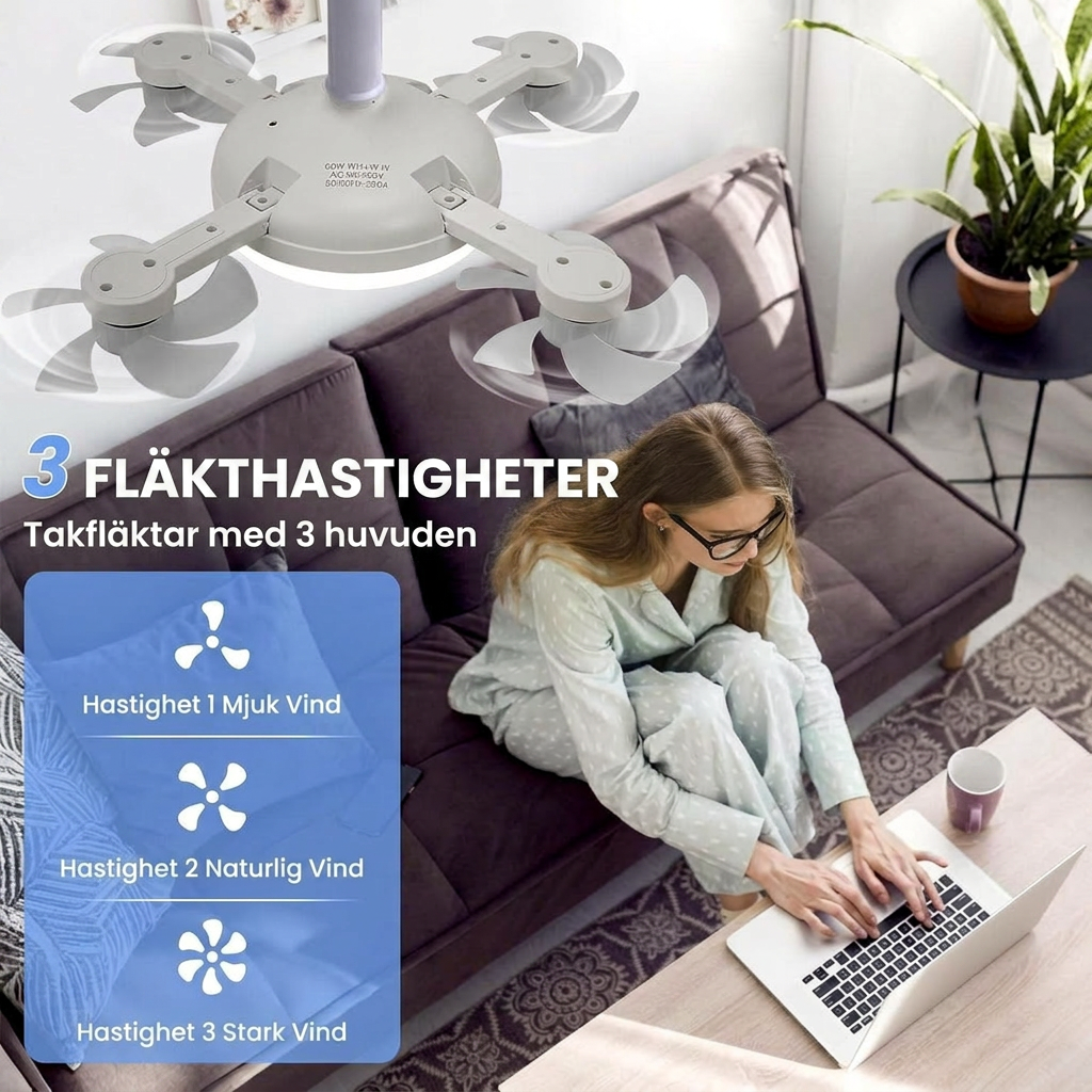 AeroGlow™ Ventilatorlampa | LED, E27 Fäste & Stilren Takdesign