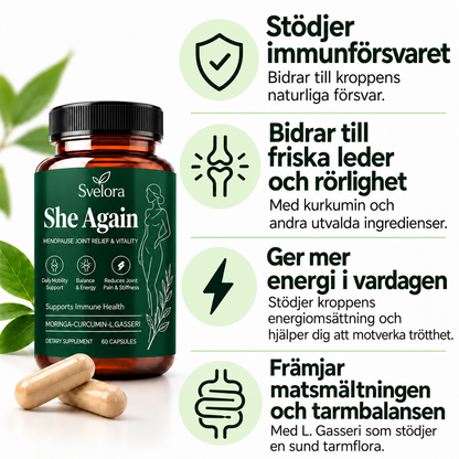She Again Menopause Formula – Moringa, Curcumin & L. Gasseri – 60 kapslar