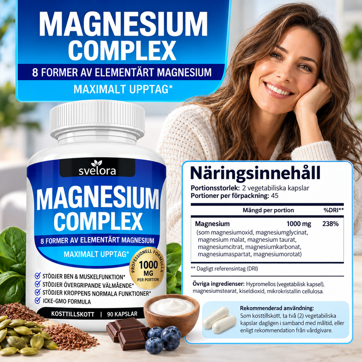 Magnesium Complex 8-in-1 – 1000 mg – 90 Kapslar
