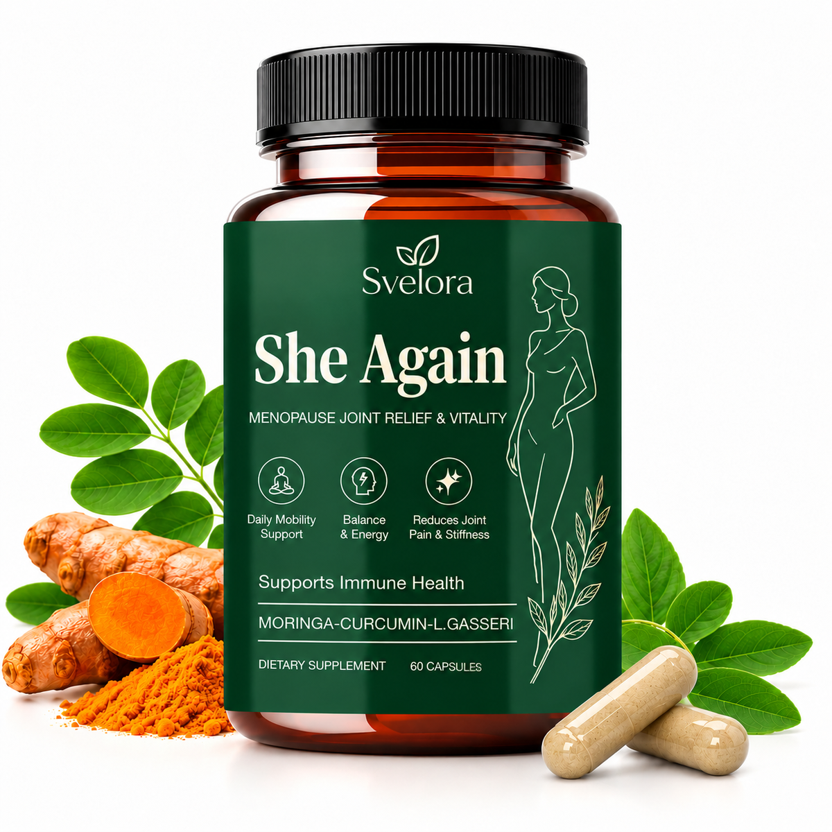 She Again Menopause Formula – Moringa, Curcumin & L. Gasseri – 60 kapslar