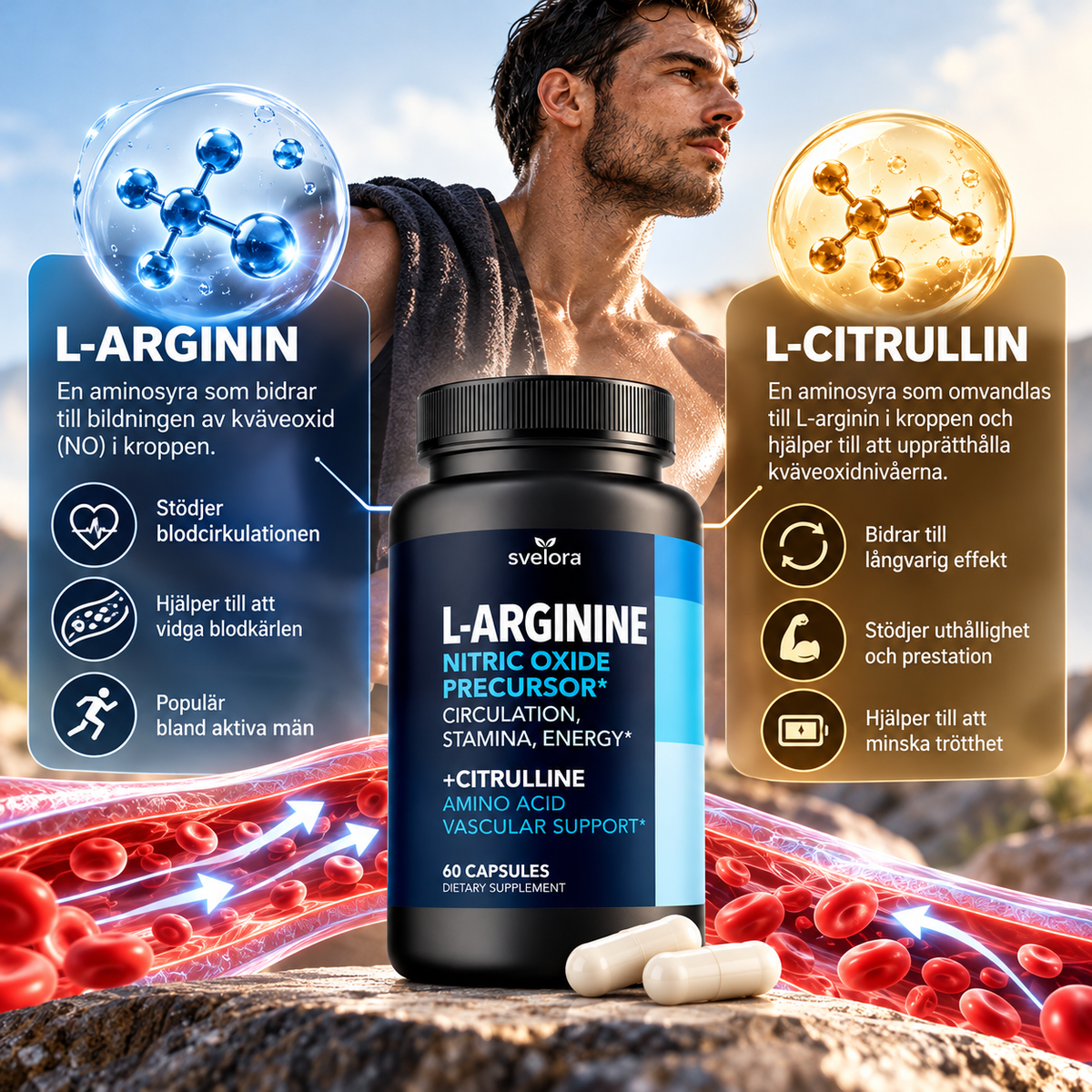 L-Arginin + L-Citrullin – Aminosyror för Träning – 60 Kapslar