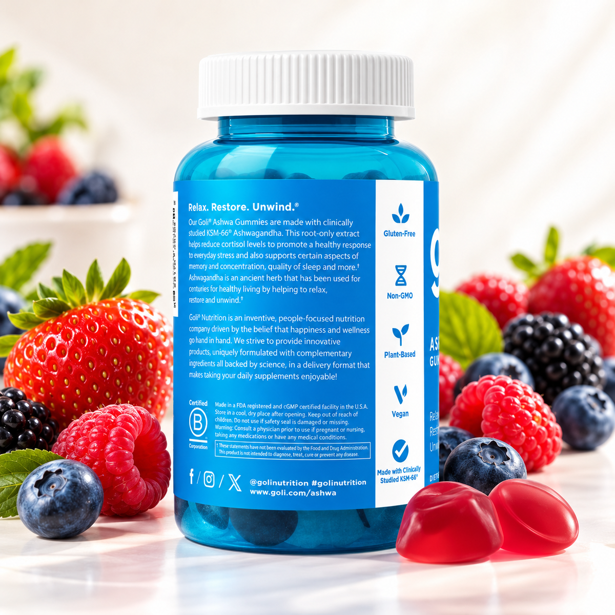 Ashwagandha KSM-66® Gummies med Vitamin D2 – 60 st – Blandade Bär