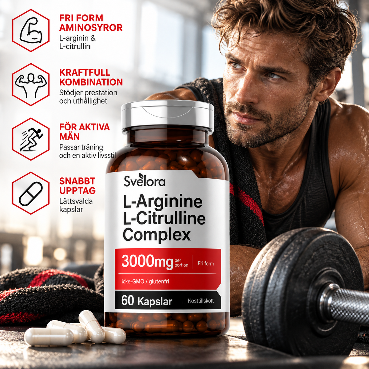 L-Arginin & L-Citrullin Complex – 3000 mg – 60 Kapslar – Kosttillskott