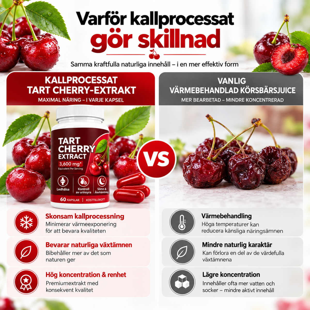 Tart Cherry Extract 3600 mg – Körsbärsextrakt – 60 Kapslar