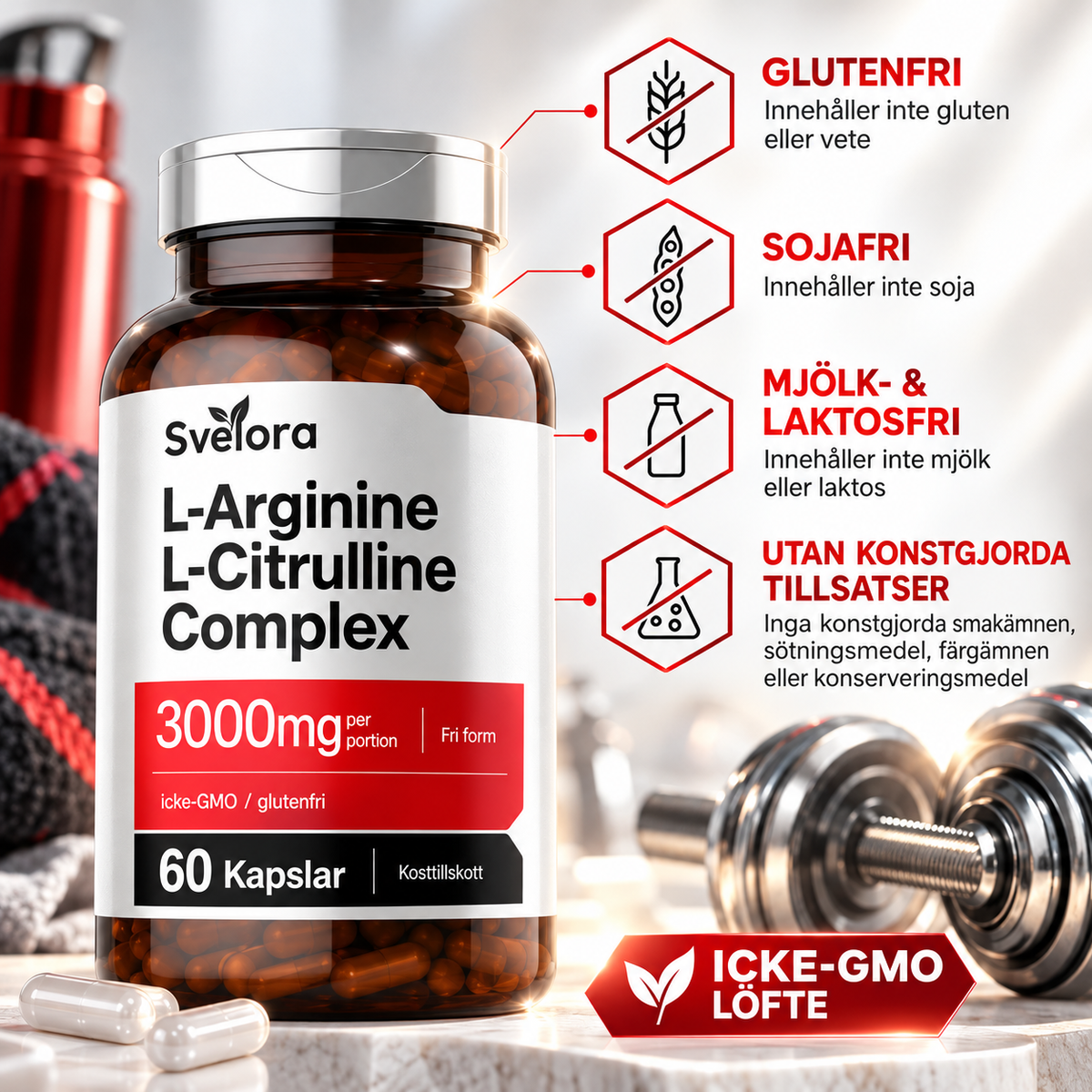 L-Arginin & L-Citrullin Complex – 3000 mg – 60 Kapslar – Kosttillskott