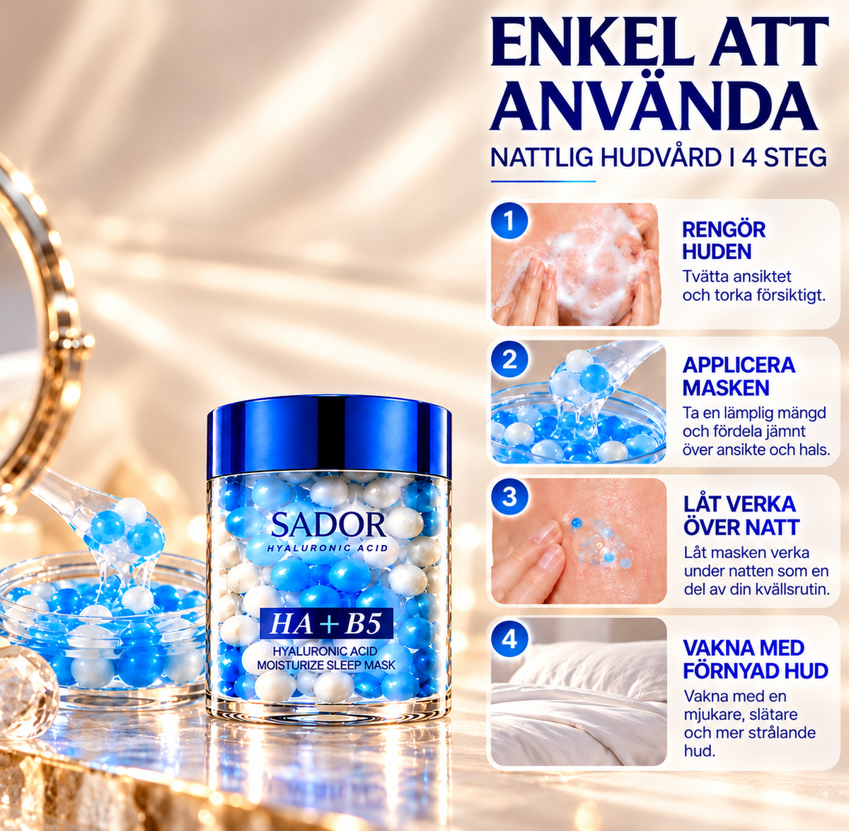 Hyaluronsyra HA+B5 Nattmask – Återfuktande Ansiktsmask med Vitamin B5 – 120 g