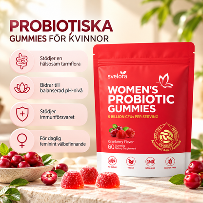 Probiotiska Gummies för Kvinnor – Tranbär, 5 Miljarder CFU, Prebiotika & Vitamin C – 60 st