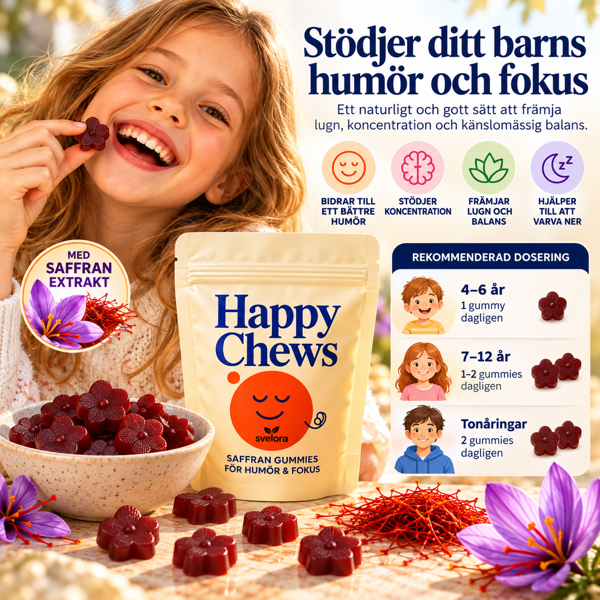 Saffran Gummies för Barn – Happy Chews Kosttillskott med Saffran