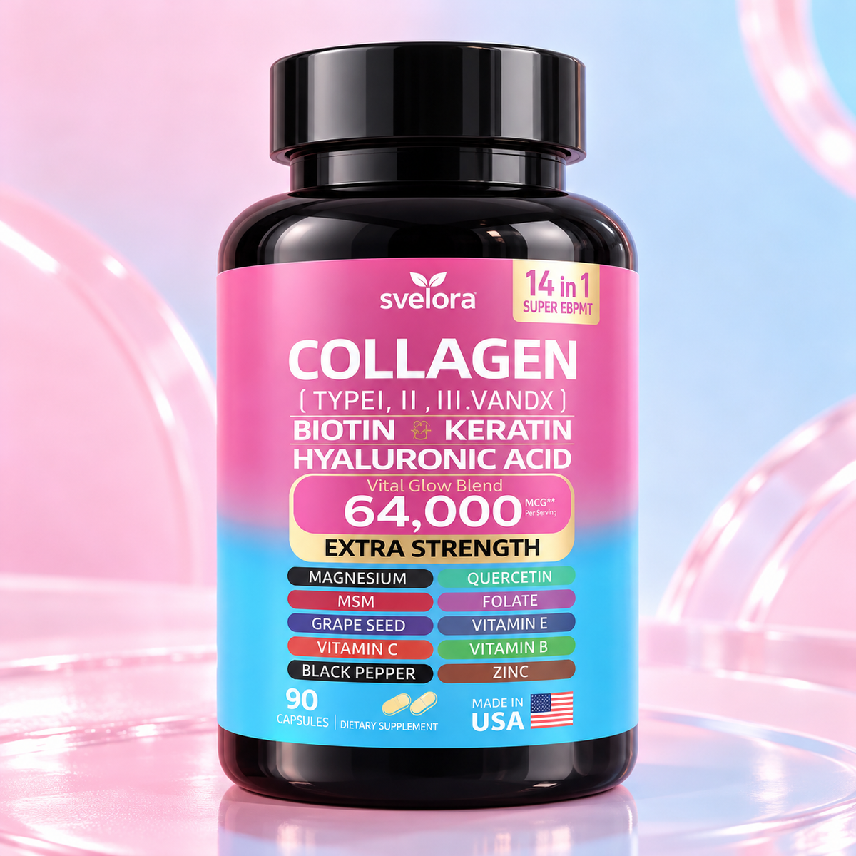 Collagen 14-i-1 – Kollagen med Biotin, Keratin, Hyaluronsyra & Vitaminer – Kapslar