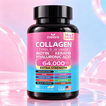 Collagen 14-i-1 – Kollagen med Biotin, Keratin, Hyaluronsyra & Vitaminer – Kapslar