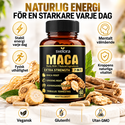 Maca Root 7-in-1 med Ginseng, Ashwagandha & Tribulus – 60 Kapslar