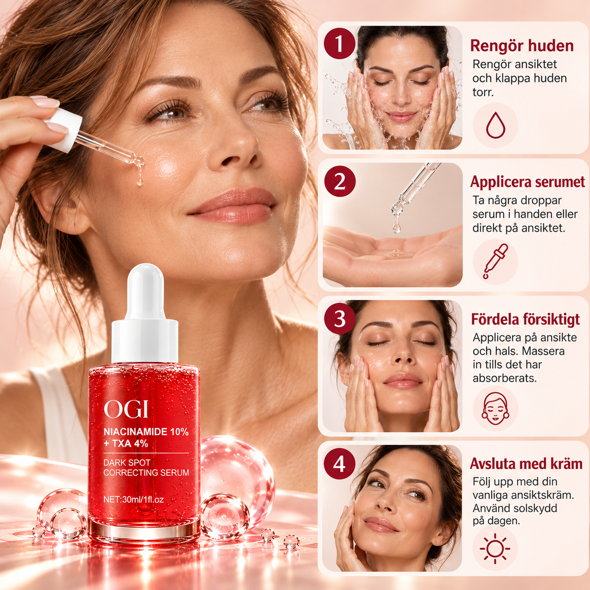 Niacinamid 10% & Tranexamsyra 4% Ansiktsserum för Ojämn Hudton – 30 ml