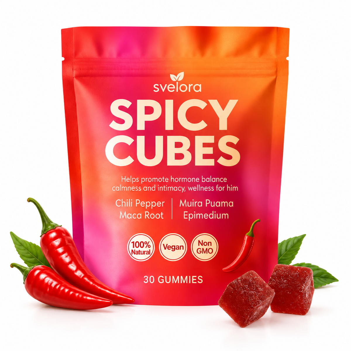 Spicy Cubes Gummies – Maca, Muira Puama, Epimedium & Green Tea – 30 Gummies