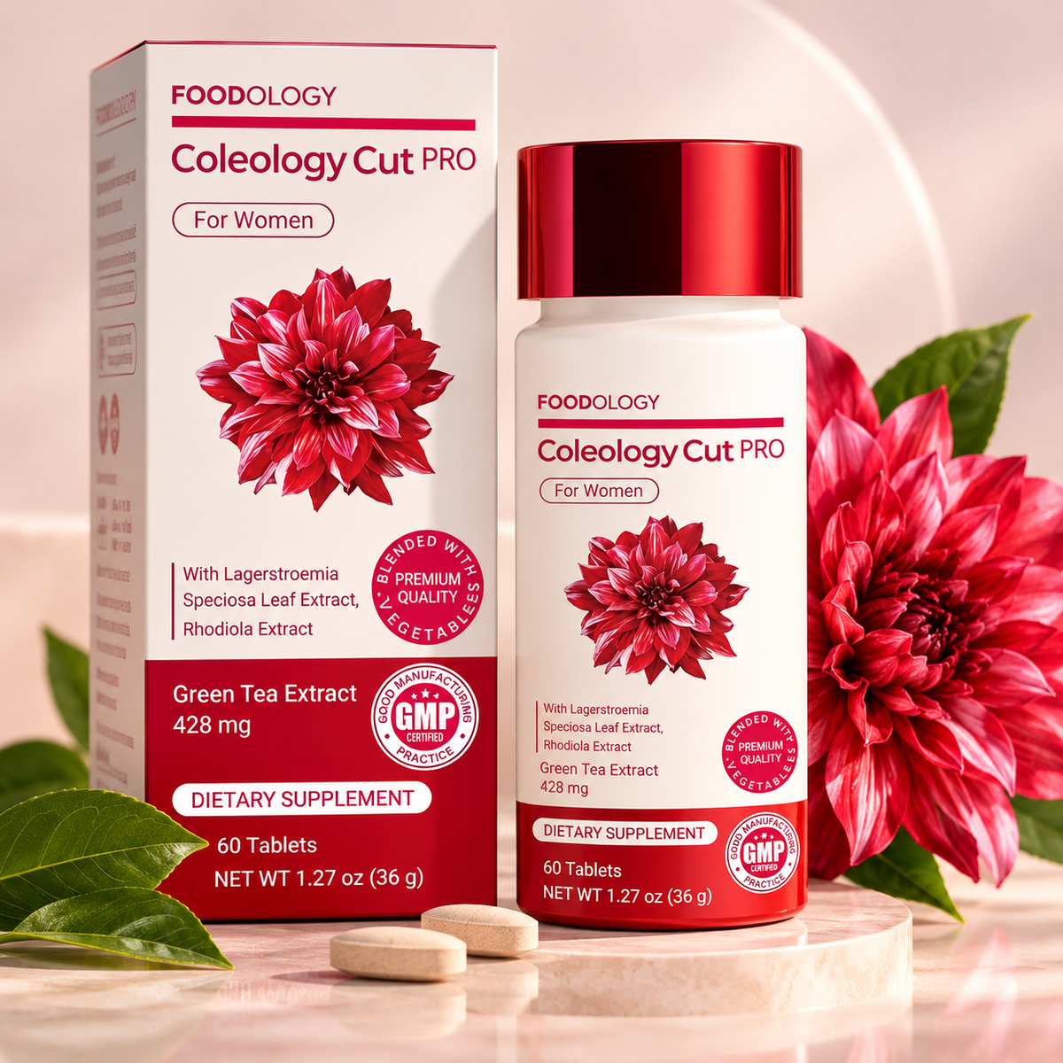 Coleology Cut PRO Kosttillskott för Kvinnor – Grönt Te, Rhodiola & Zink – 60 Tabletter