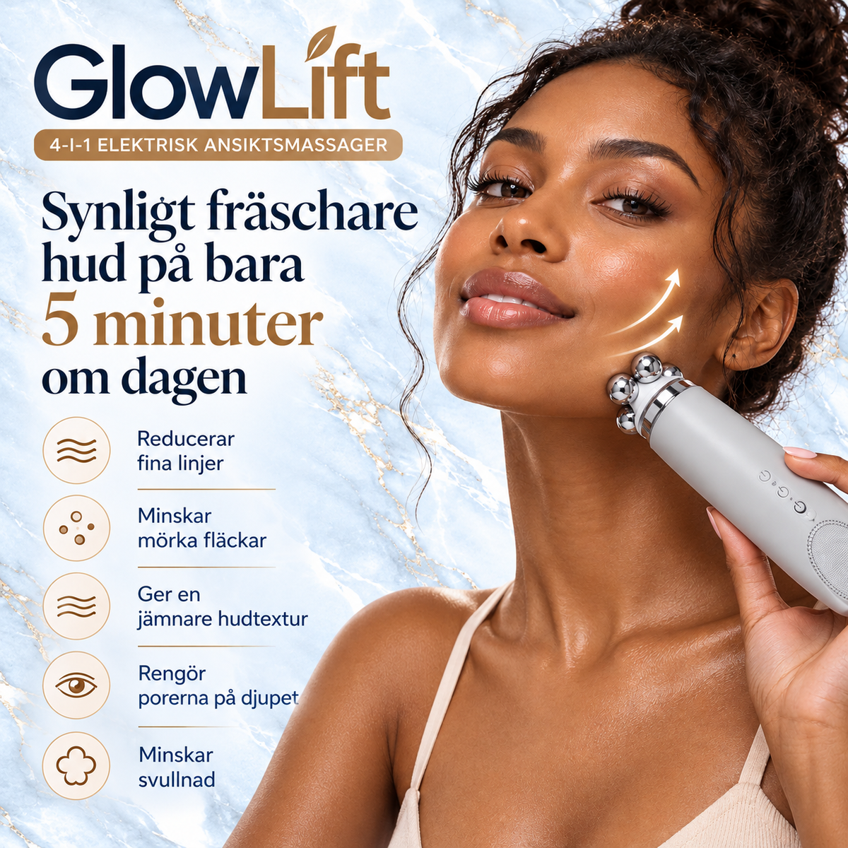 5-i-1 Ansiktsmassageapparat med Värme, Vibration & 4 Utbytbara Munstycken – Ansiktsrengöring & Massage