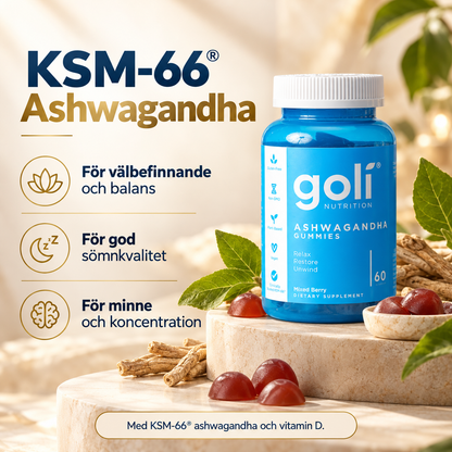 Ashwagandha KSM-66® Gummies med Vitamin D2 – 60 st – Blandade Bär