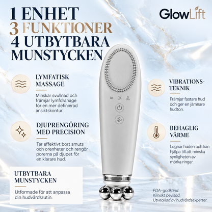 5-i-1 Ansiktsmassageapparat med Värme, Vibration & 4 Utbytbara Munstycken – Ansiktsrengöring & Massage