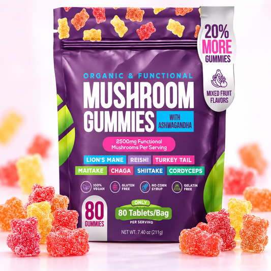 7-i-1 Mushroom Gummies 2500 mg med Lion’s Mane & Ashwagandha – 80 st